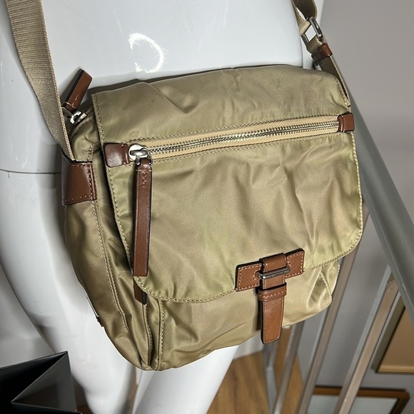 Tumi Voyager Khaki Nylon Brown Leather Trim Crossbody Bag - Picture 5 of 11